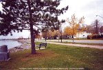 Looking west, downstream on the Rainy River. Shoreline location of the former Russel marine railway.